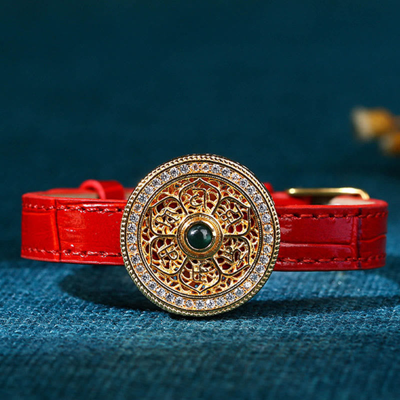 Nimara Ritual Six True Words Eight Treasures Compass Jade 24K Gold Plated Luck Leather Bracelet