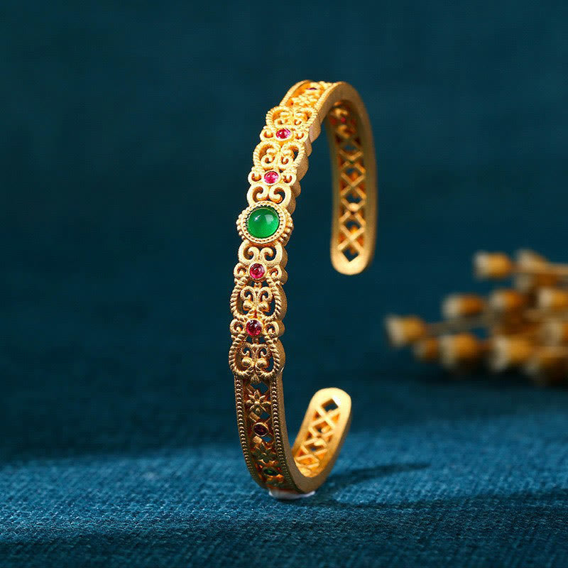 Nimara Ritual Green Chalcedony 24k Gold Plated Copper Strength Cuff Bracelet Bangle