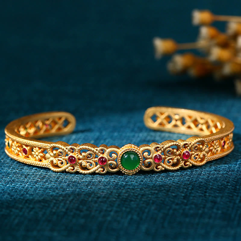 Nimara Ritual Green Chalcedony 24k Gold Plated Copper Strength Cuff Bracelet Bangle