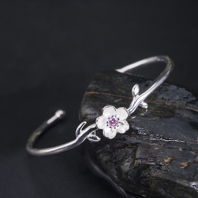 Nimara Ritual 925 Sterling Silver Cherry Blossom Luck Bracelet Bangle
