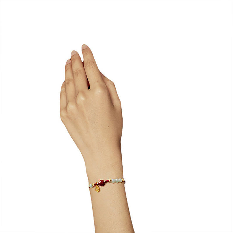 Nimara Ritual Fu Character Jade Cinnabar 24K Gold Plated Luck Red String Bracelet