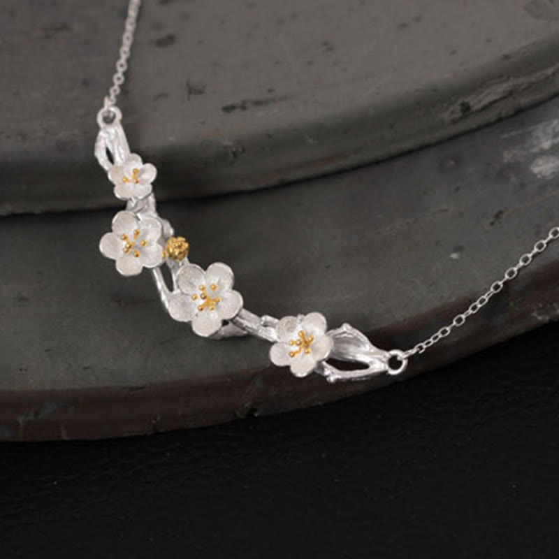 Nimara Ritual 925 Sterling Silver Plum Bossom Protection Necklace Pendant