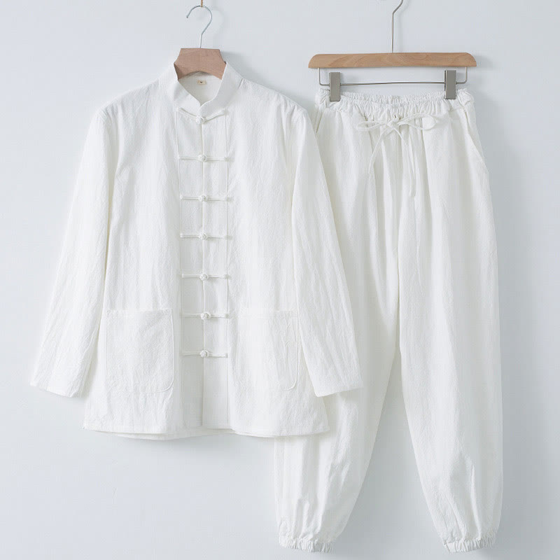 Nimara Ritual Meditation Frog-Button Tang Long Sleeve Shirt Pants Men's Suit