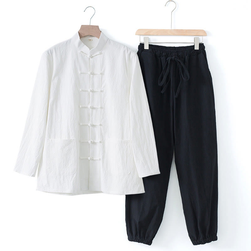 Nimara Ritual Meditation Frog-Button Tang Long Sleeve Shirt Pants Men's Suit