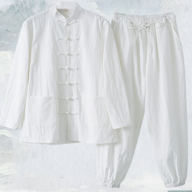 Nimara Ritual Meditation Frog-Button Tang Long Sleeve Shirt Pants Men's Suit