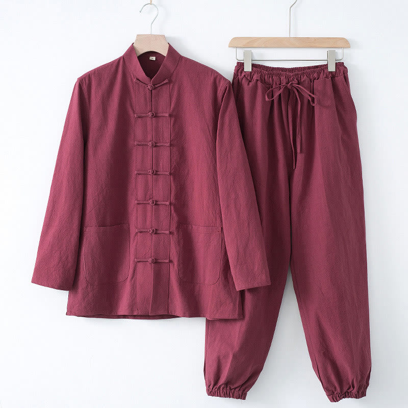 Nimara Ritual Meditation Frog-Button Tang Long Sleeve Shirt Pants Men's Suit