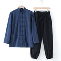 Nimara Ritual Meditation Frog-Button Tang Long Sleeve Shirt Pants Men's Suit