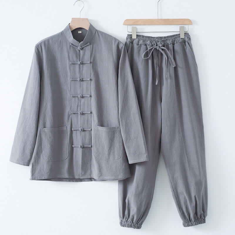 Nimara Ritual Meditation Frog-Button Tang Long Sleeve Shirt Pants Men's Suit