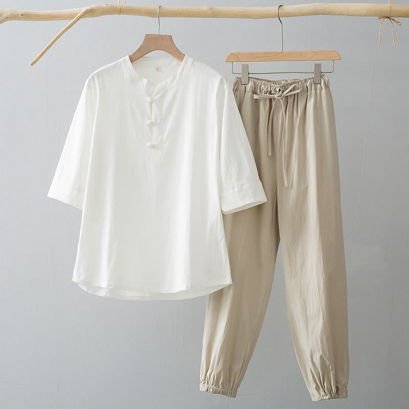 Nimara Ritual Frog-Button Three Quarter Sleeve Shirt Pants Men's Suit