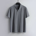 Nimara Ritual Loose Men's T-Shirt Solid Color Top Short Sleeve V Collar Breathable Cotton Linen Shirt