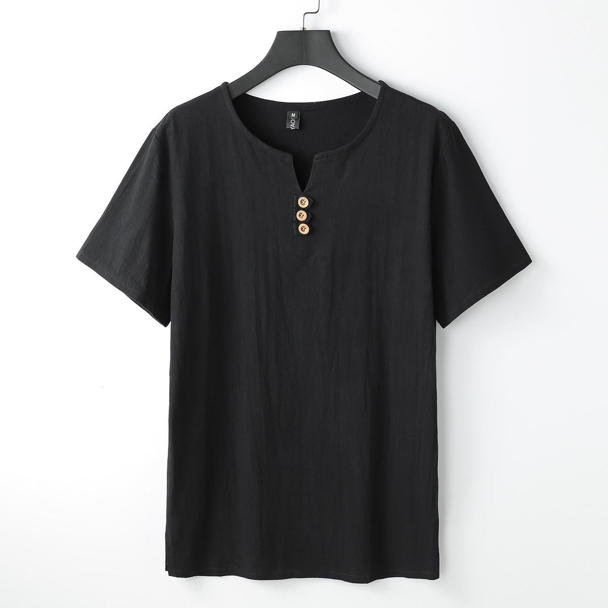 Nimara Ritual Men's T-Shirt Solid Color Top Short Sleeve Three-button V Collar Soft Cotton Shirt