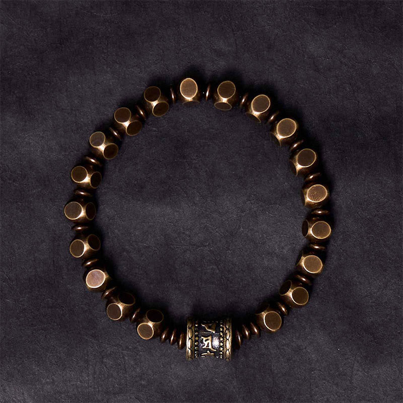 Nimara Ritual Tibetan Om Mani Padme Hum Carved Copper Brass Amulet Focus Bracelet