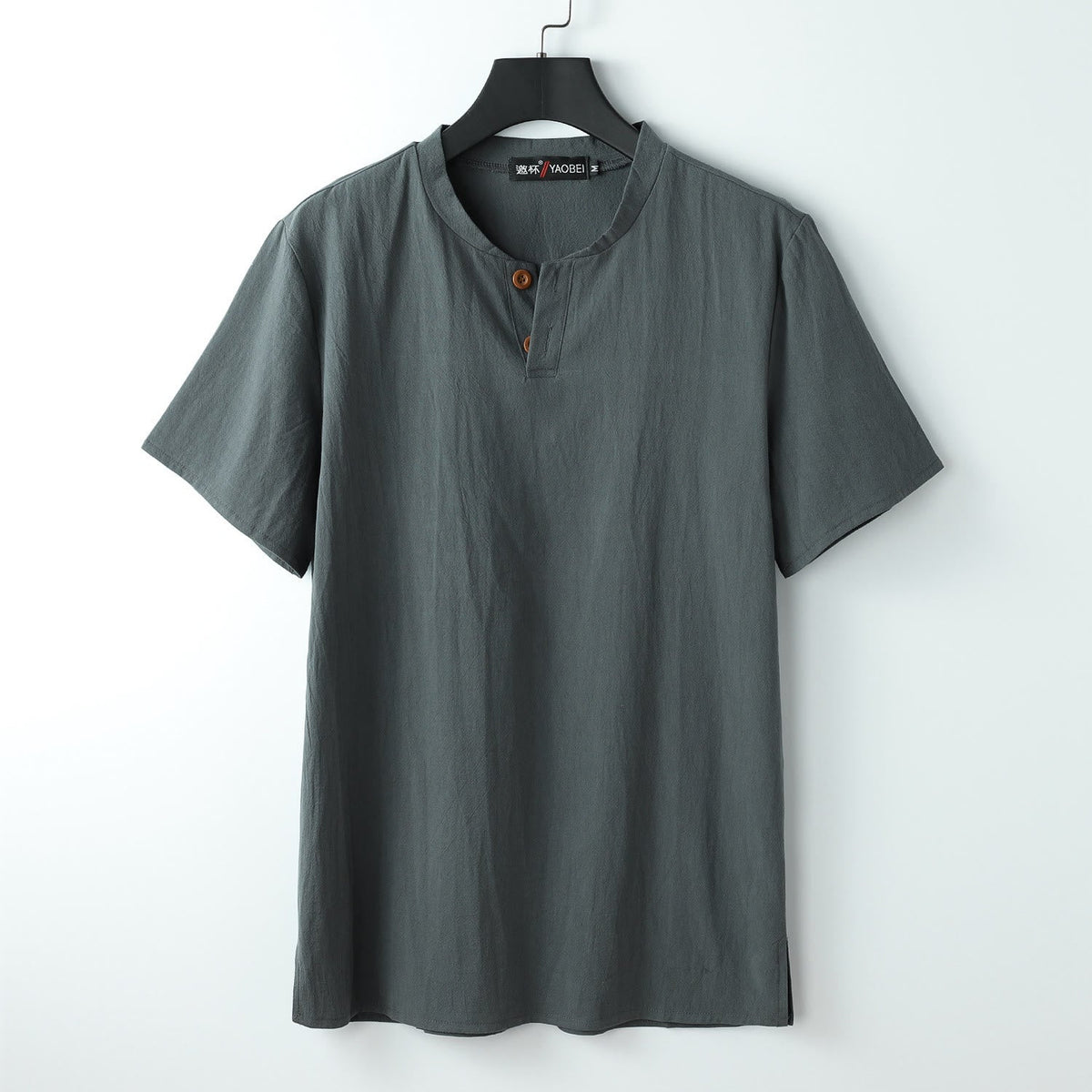 Nimara Ritual Loose Men's T-shirt Solid Color Top Short Sleeve Button Notched Neck Soft Shirt