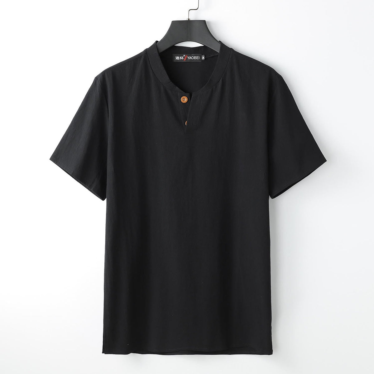 Nimara Ritual Loose Men's T-shirt Solid Color Top Short Sleeve Button Notched Neck Soft Shirt