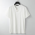 Nimara Ritual Loose Men's T-shirt Solid Color Top Short Sleeve Button Notched Neck Soft Shirt