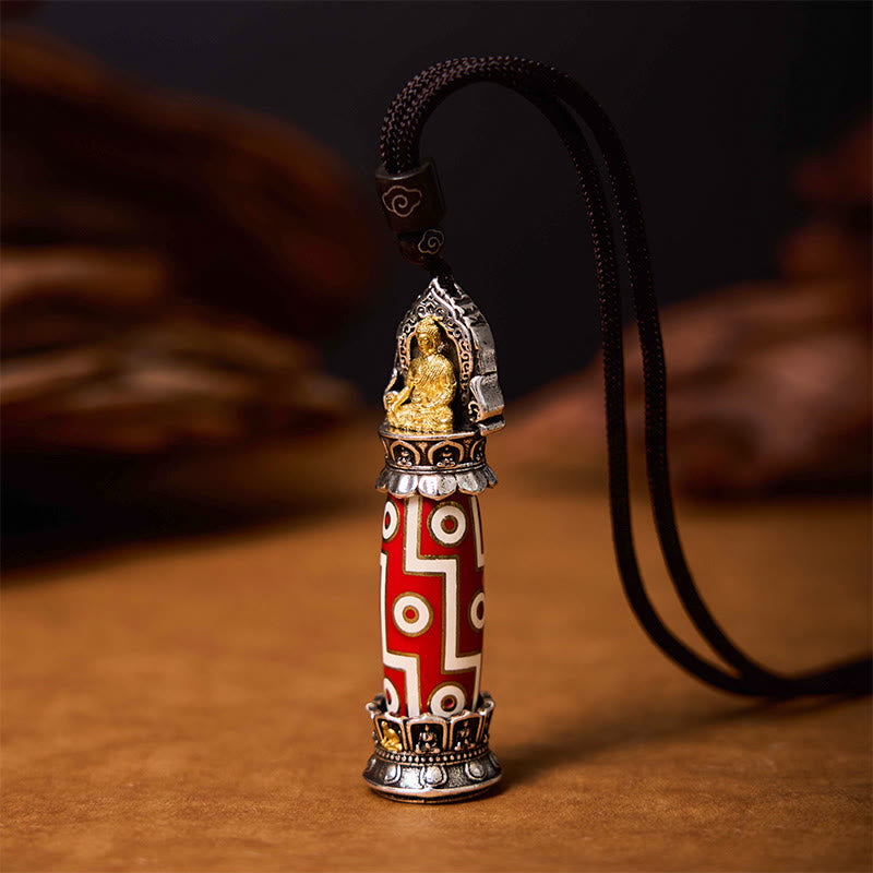 Nimara Ritual Tibetan Medicine Buddha Nine-Eye Dzi Bead Protection Necklace Pendant