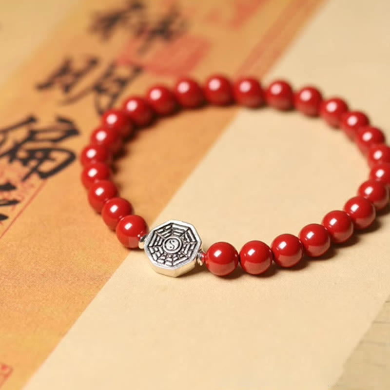 Nimara Ritual 925 Sterling Silver Yin Yang Bagua Symbol Cinnabar String Concentration Bracelet