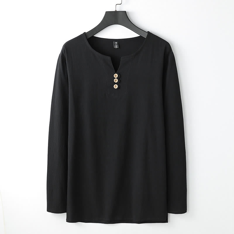 Nimara Ritual Solid Color Long Sleeve Button Shirt Cotton Linen Men Clothing