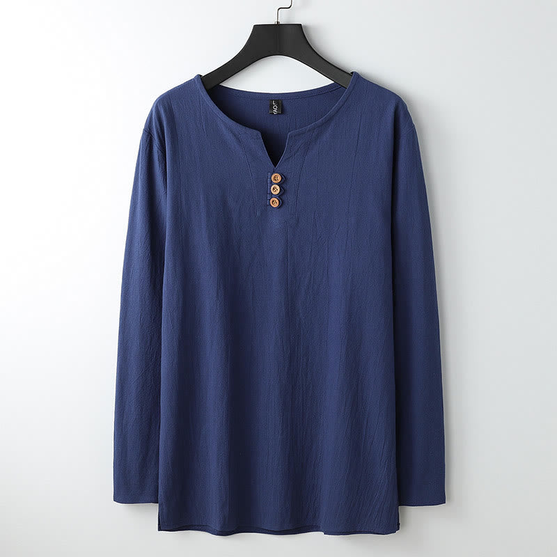 Nimara Ritual Solid Color Long Sleeve Button Shirt Cotton Linen Men Clothing