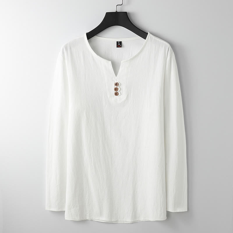 Nimara Ritual Solid Color Long Sleeve Button Shirt Cotton Linen Men Clothing