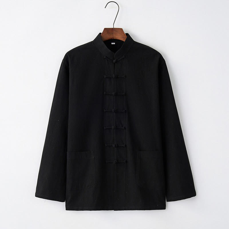 Nimara Ritual Tang Frog-Button Long Sleeve Shirt Cotton Men's Clothing