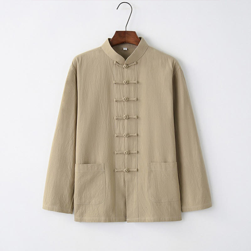 Nimara Ritual Tang Frog-Button Long Sleeve Shirt Cotton Men's Clothing