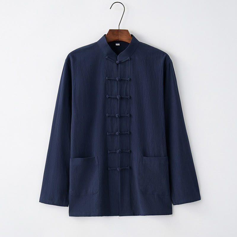 Nimara Ritual Tang Frog-Button Long Sleeve Shirt Cotton Men's Clothing