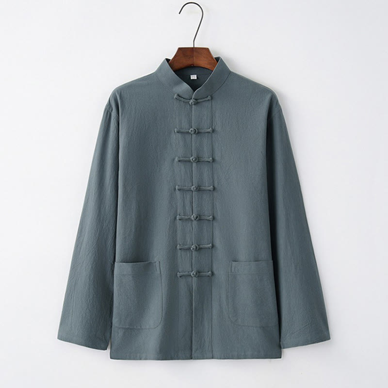 Nimara Ritual Tang Frog-Button Long Sleeve Shirt Cotton Men's Clothing