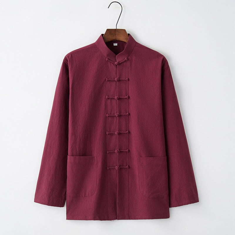 Nimara Ritual Tang Frog-Button Long Sleeve Shirt Cotton Men's Clothing