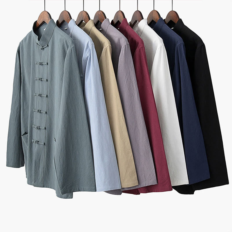 Nimara Ritual Tang Frog-Button Long Sleeve Shirt Cotton Men's Clothing