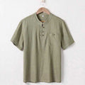 Nimara Ritual Loose Men's Shirt Solid Color Notched Neck Top Short Sleeve Comfy Button Breathable Cotton Linen Shirt