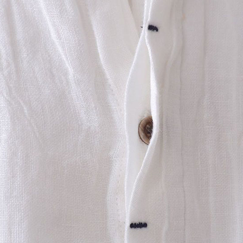 Nimara Ritual Men's Shirt Solid Color Lapel Top Long Sleeve Comfy Button Crease Cotton Linen Shirt