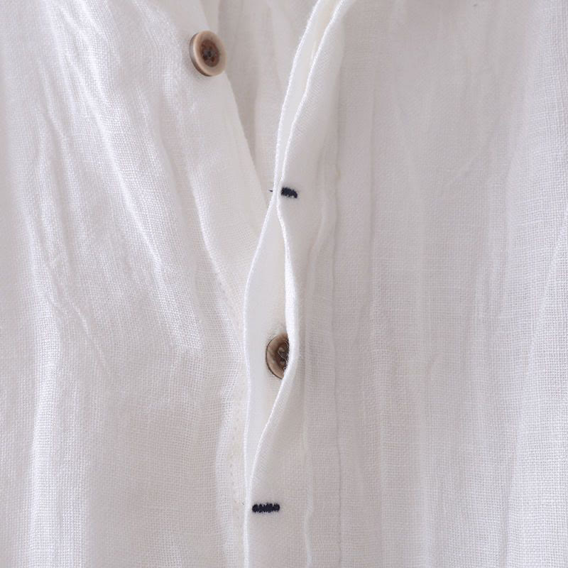 Nimara Ritual Men's Shirt Solid Color Lapel Top Long Sleeve Comfy Button Crease Cotton Linen Shirt