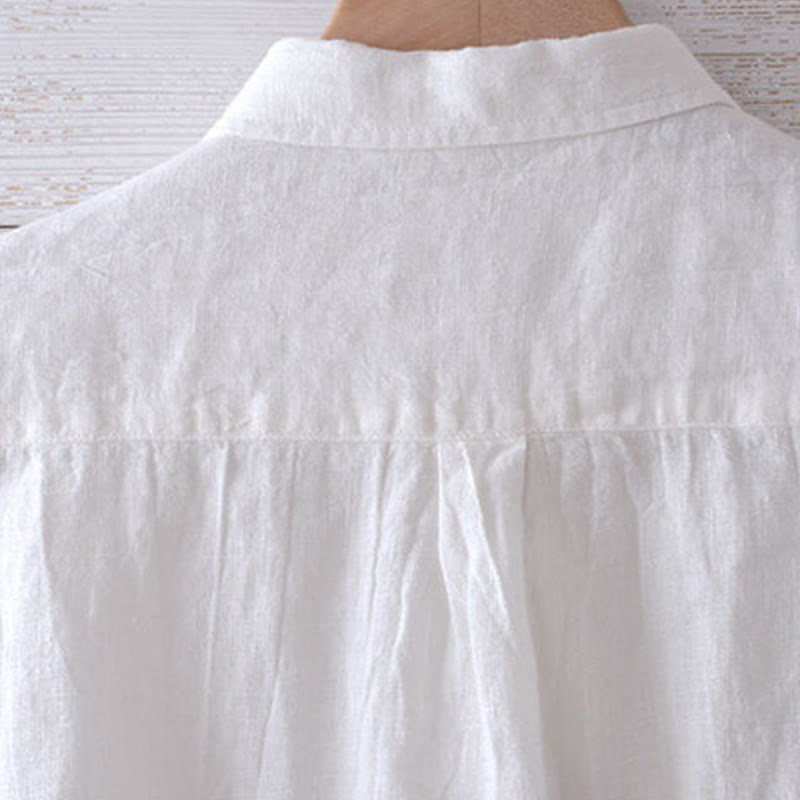 Nimara Ritual Men's Shirt Solid Color Lapel Top Short Sleeve Comfy Button Crease Cotton Linen Shirt