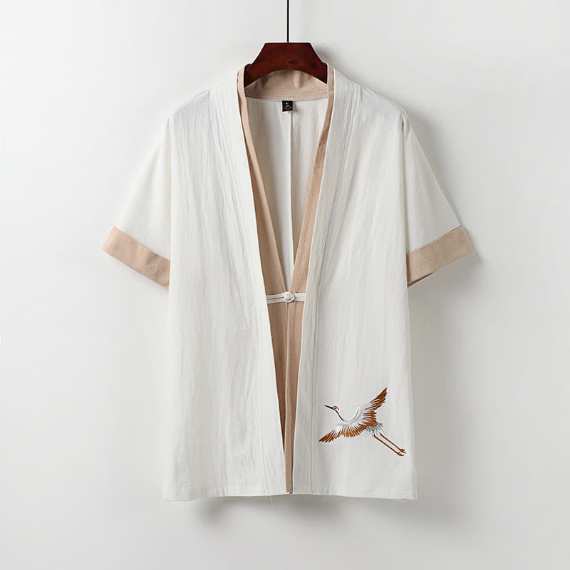 Nimara Ritual Fake Two-piece Men's Half Sleeve Embroidery Hanfu Comfort Cotton Kimono