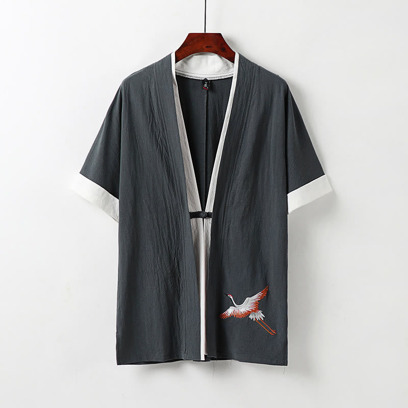 Nimara Ritual Fake Two-piece Men's Half Sleeve Embroidery Hanfu Comfort Cotton Kimono