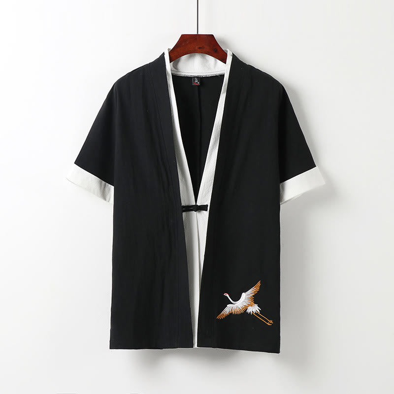 Nimara Ritual Fake Two-piece Men's Half Sleeve Embroidery Hanfu Comfort Cotton Kimono