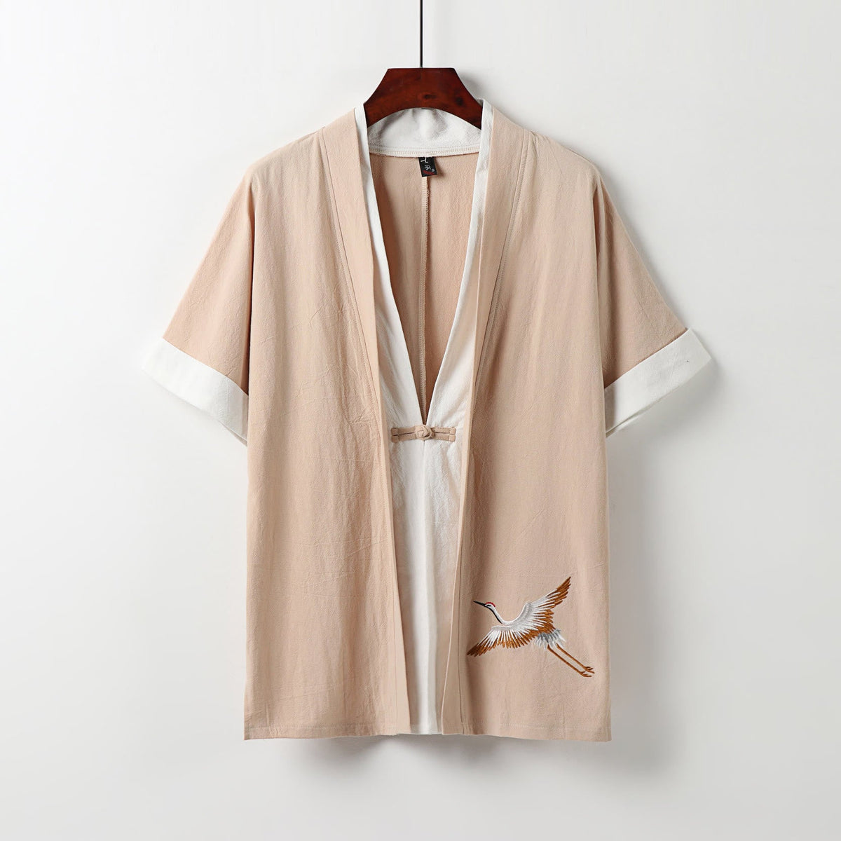 Nimara Ritual Fake Two-piece Men's Half Sleeve Embroidery Hanfu Comfort Cotton Kimono