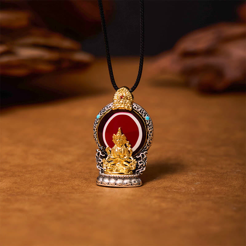 Nimara Ritual Tibetan Avalokitesvara Dzi Bead Pattern Copper Purity Healing Necklace Pendant