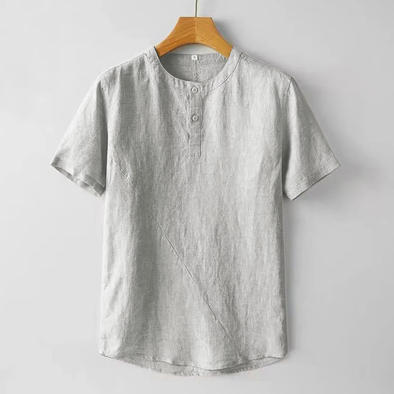 Nimara Ritual Summer Men's Solid Color Button Short Sleeve Cotton Linen Shirt