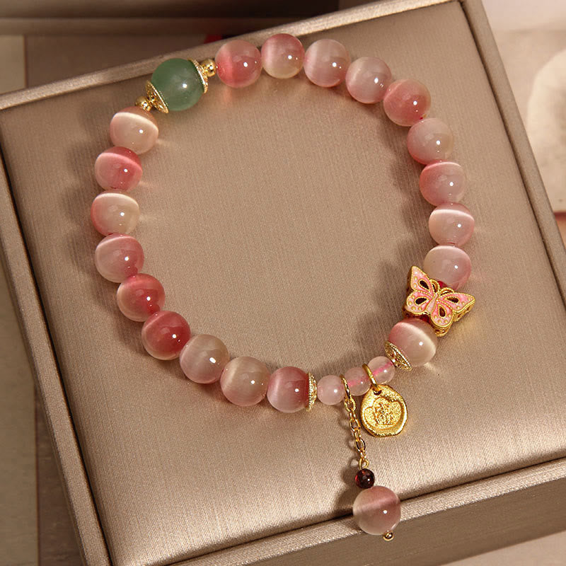 Nimara Ritual Gradient Pink Cat's Eye Butterfly Peace Bracelet
