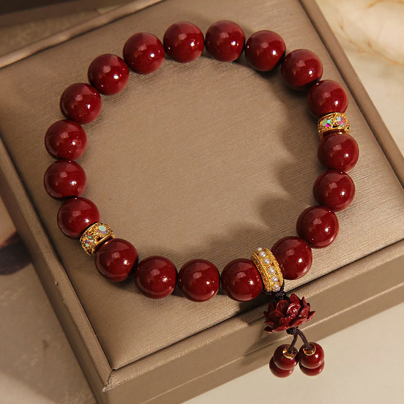 Nimara Ritual Cinnabar Lotus Blessing Charm Bracelet