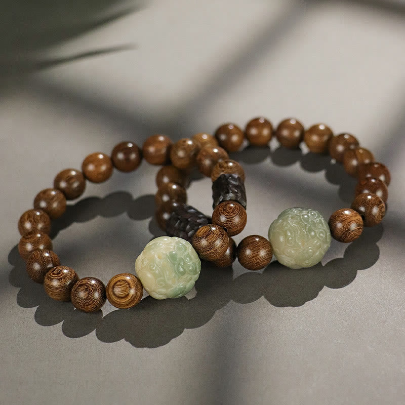 Calm Healing Sandalwood Bodhi Seed PiXiu Ebony Wood Bead Bracelet