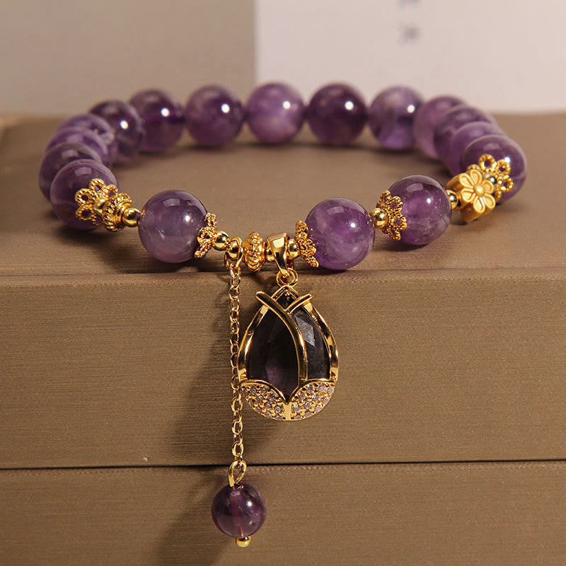 Nimara Ritual Amethyst Lily Charm Balance Healing Bracelet