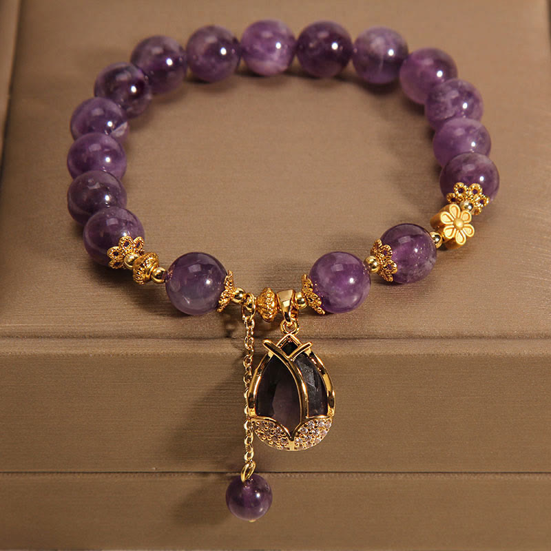 Nimara Ritual Amethyst Lily Charm Balance Healing Bracelet