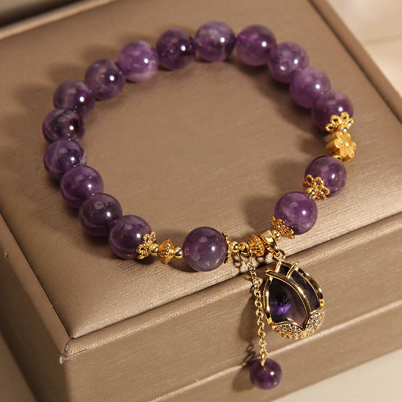 Nimara Ritual Amethyst Lily Charm Balance Healing Bracelet