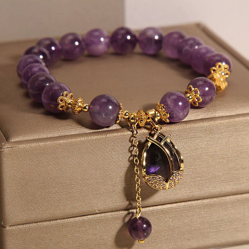 Nimara Ritual Amethyst Lily Charm Balance Healing Bracelet