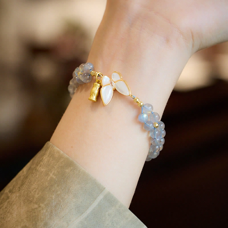 Nimara Ritual Natural Moonstone Butterfly Bamboo Healing String Bracelet