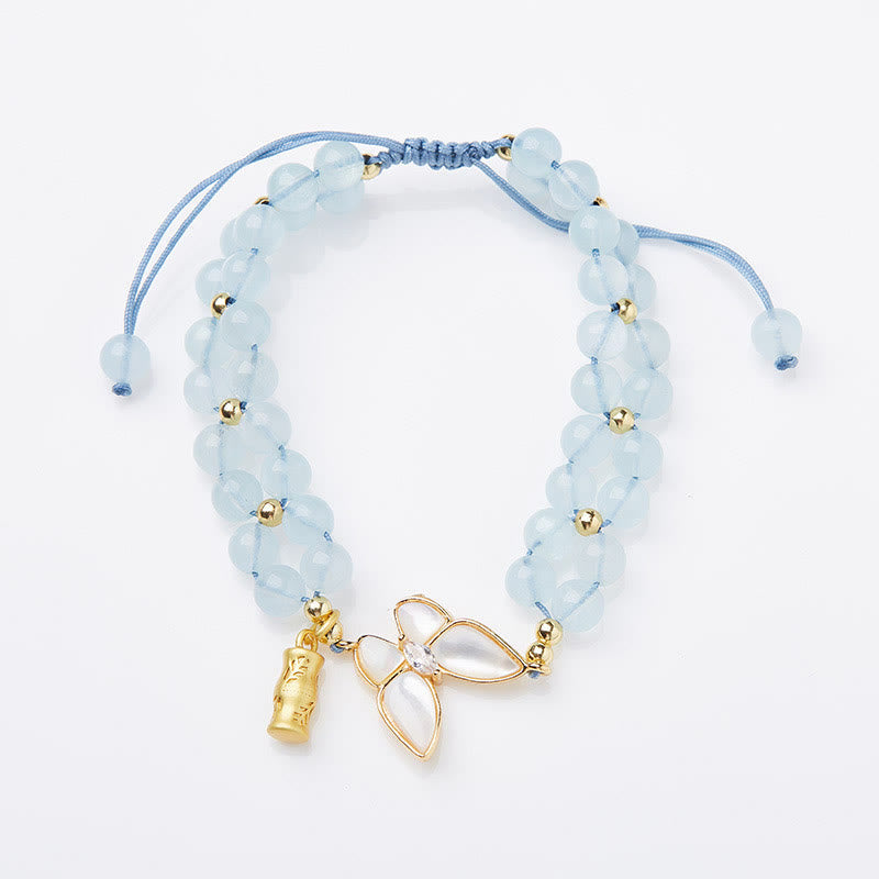 Nimara Ritual Natural Aquamarine Amethyst Moonstone Butterfly Bamboo Healing Bracelet