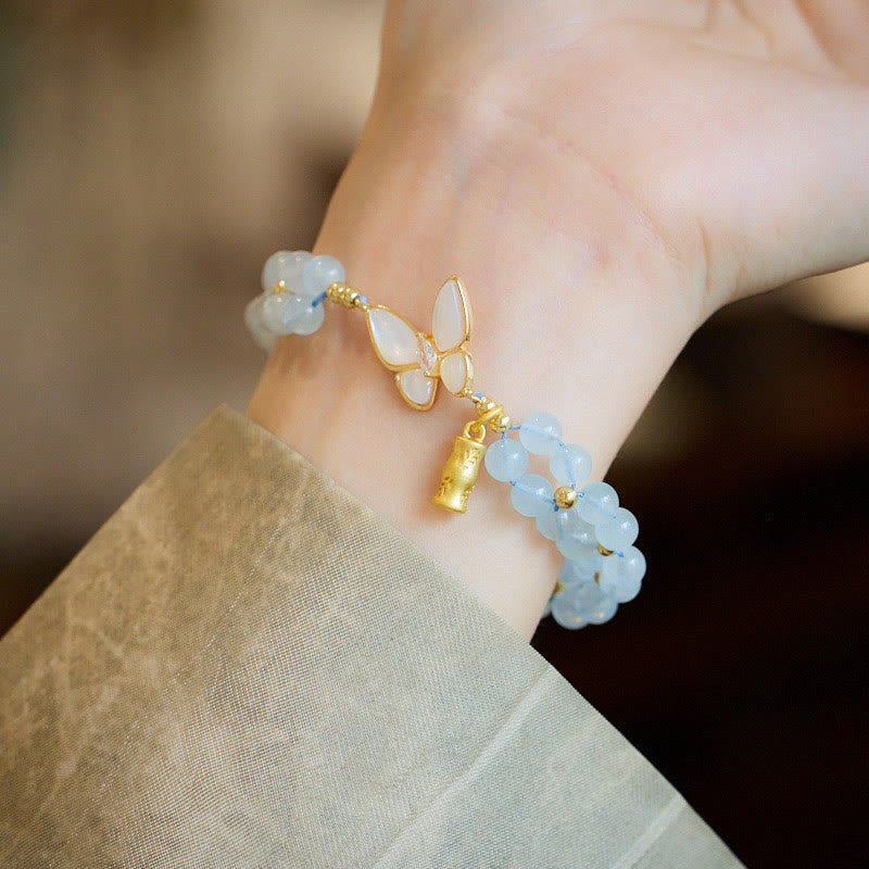 Nimara Ritual Natural Aquamarine Amethyst Moonstone Butterfly Bamboo Healing Bracelet